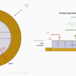 Labeled cross-section diagram of a piezo buzzer disc showing brass backing, PZT ceramic, electrodes, polarisation and sound output